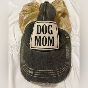 Headmost pale yellow/gray distressed “Dog Mom” adjustable hat